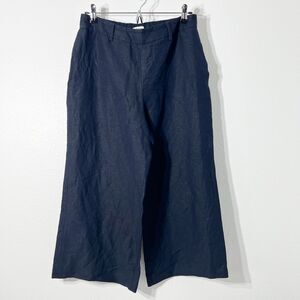 Bar III Pants Womens 8 Blue Linen Blend Wide Leg Pull-On Cropped Relax Vacation